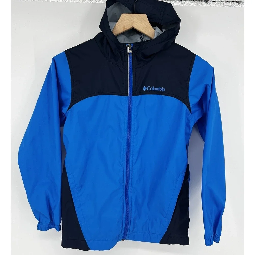 Columbia Youth Medium Windbreaker Jacket Blue Hooded Lightweight Zip